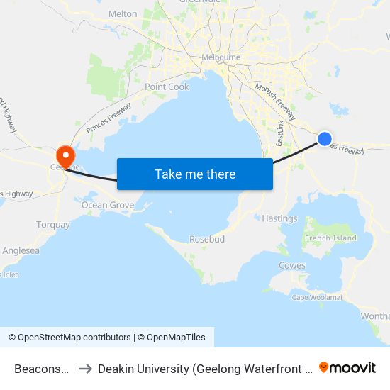 Beaconsfield to Deakin University (Geelong Waterfront Campus) map