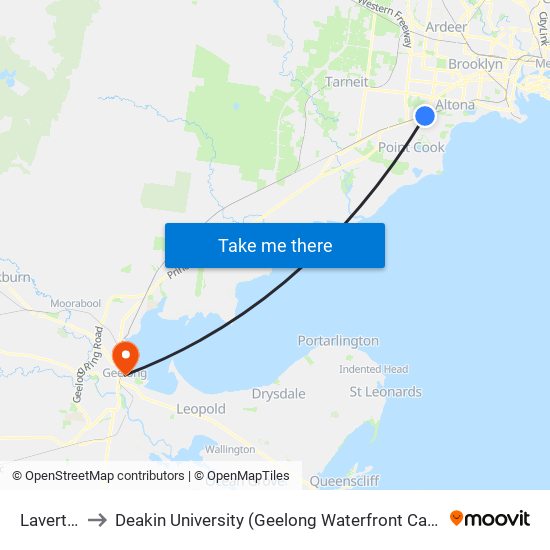 Laverton to Deakin University (Geelong Waterfront Campus) map