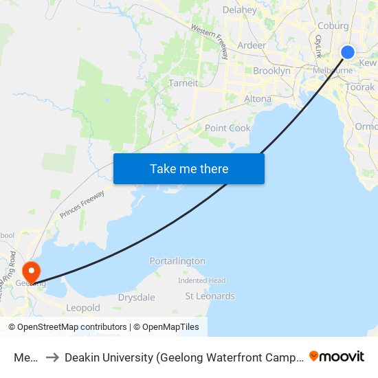 Merri to Deakin University (Geelong Waterfront Campus) map