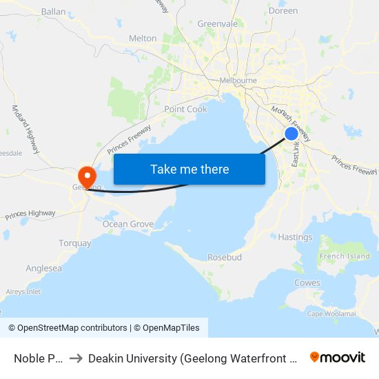 Noble Park to Deakin University (Geelong Waterfront Campus) map
