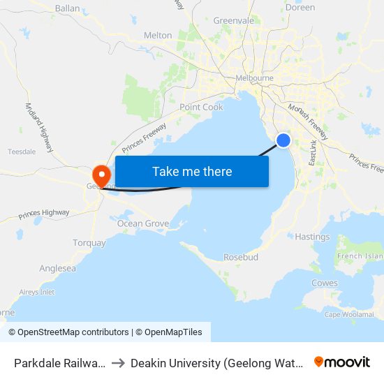 Parkdale Railway Station to Deakin University (Geelong Waterfront Campus) map