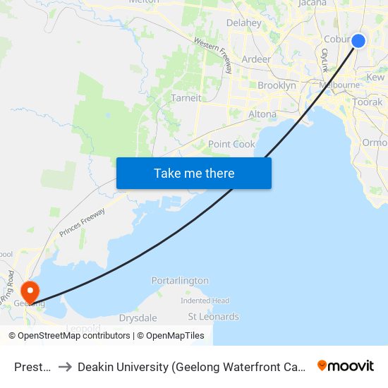 Preston to Deakin University (Geelong Waterfront Campus) map