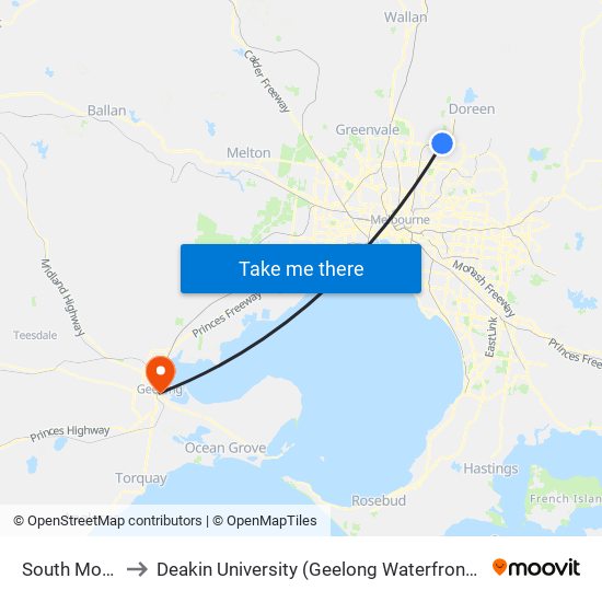 South Morang to Deakin University (Geelong Waterfront Campus) map