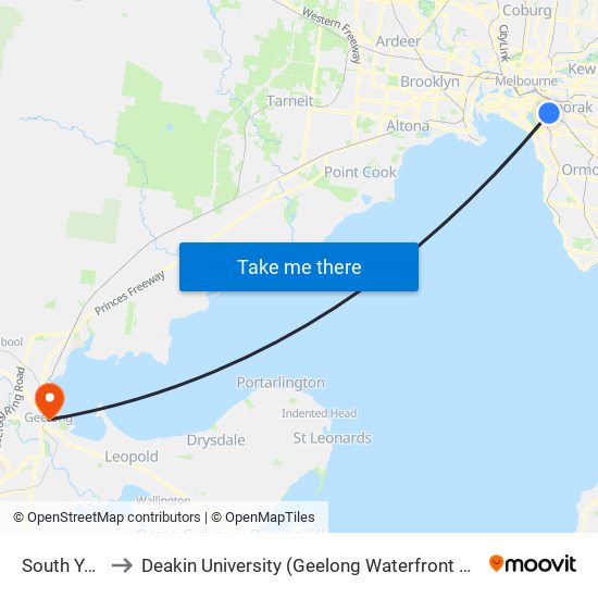 South Yarra to Deakin University (Geelong Waterfront Campus) map