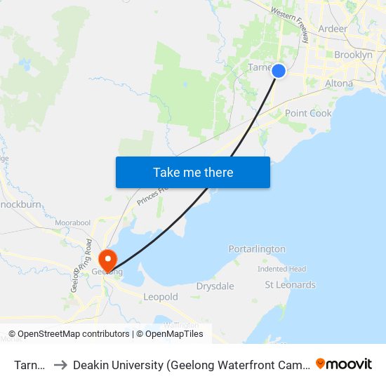 Tarneit to Deakin University (Geelong Waterfront Campus) map