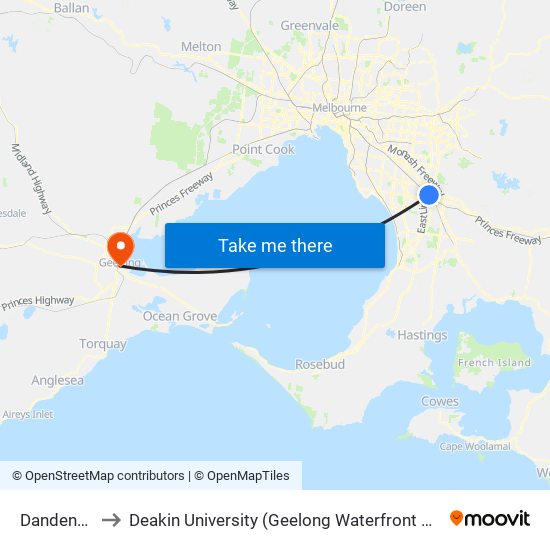 Dandenong to Deakin University (Geelong Waterfront Campus) map