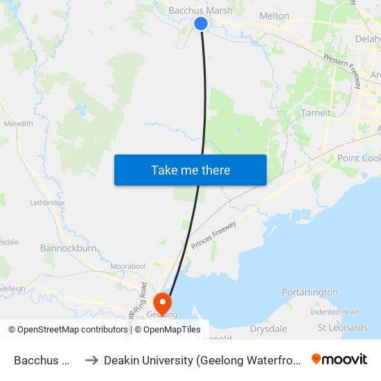 Bacchus Marsh to Deakin University (Geelong Waterfront Campus) map