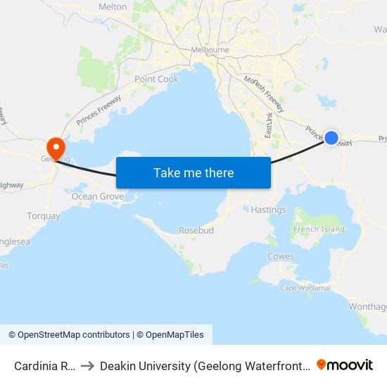 Cardinia Road to Deakin University (Geelong Waterfront Campus) map