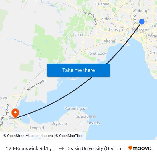 120-Brunswick Rd/Lygon St (Brunswick) to Deakin University (Geelong Waterfront Campus) map