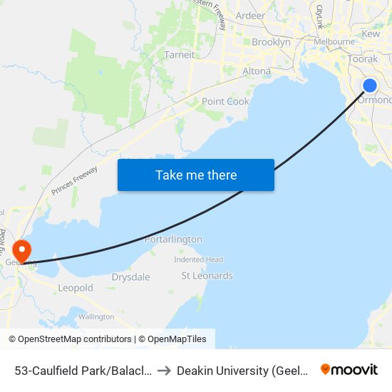 53-Caulfield Park/Balaclava Rd (Caulfield North) to Deakin University (Geelong Waterfront Campus) map