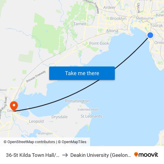 36-St Kilda Town Hall/Carlisle St (St Kilda) to Deakin University (Geelong Waterfront Campus) map