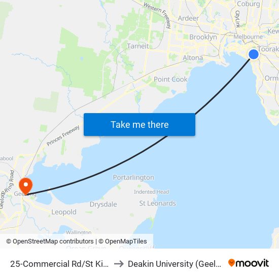 25-Commercial Rd/St Kilda Rd (South Melbourne) to Deakin University (Geelong Waterfront Campus) map