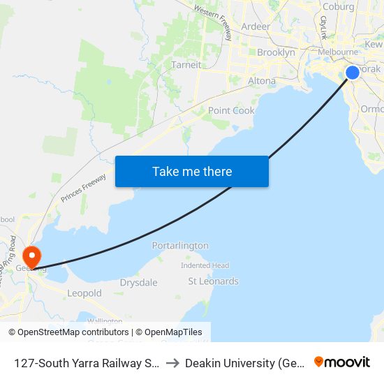 127-South Yarra Railway Station/Toorak Rd (South Yarra) to Deakin University (Geelong Waterfront Campus) map