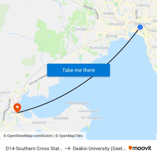 D14-Southern Cross Station/Collins St (Docklands) to Deakin University (Geelong Waterfront Campus) map