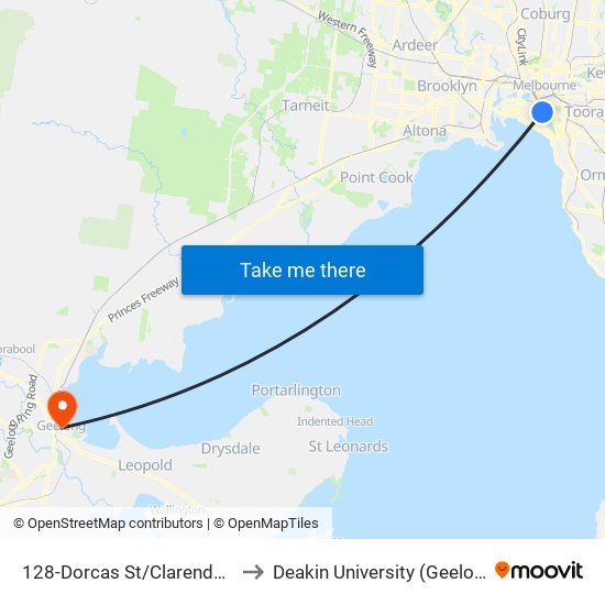 128-Dorcas St/Clarendon St (South Melbourne) to Deakin University (Geelong Waterfront Campus) map