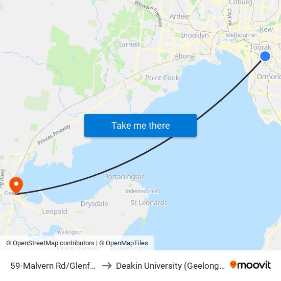 59-Malvern Rd/Glenferrie Rd (Malvern) to Deakin University (Geelong Waterfront Campus) map