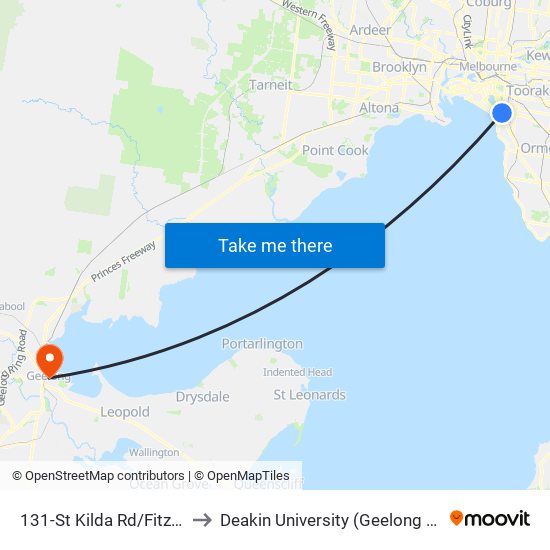 131-St Kilda Rd/Fitzroy St (St Kilda) to Deakin University (Geelong Waterfront Campus) map