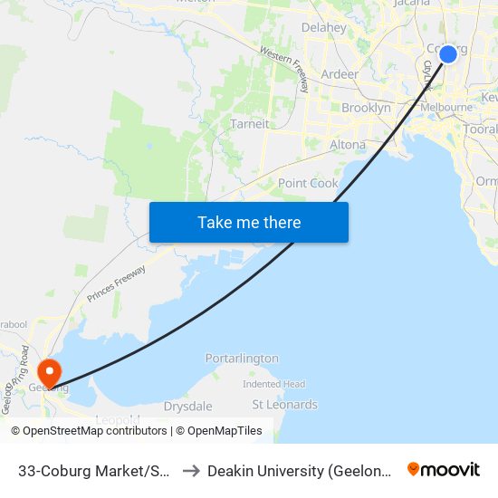 33-Coburg Market/Sydney Rd (Coburg) to Deakin University (Geelong Waterfront Campus) map