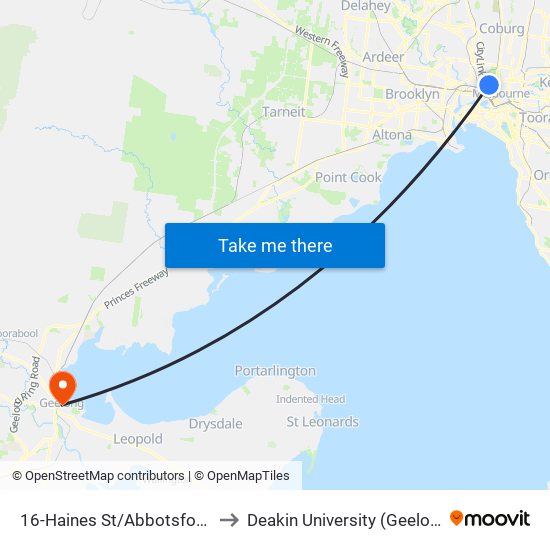 16-Haines St/Abbotsford St (North Melbourne) to Deakin University (Geelong Waterfront Campus) map