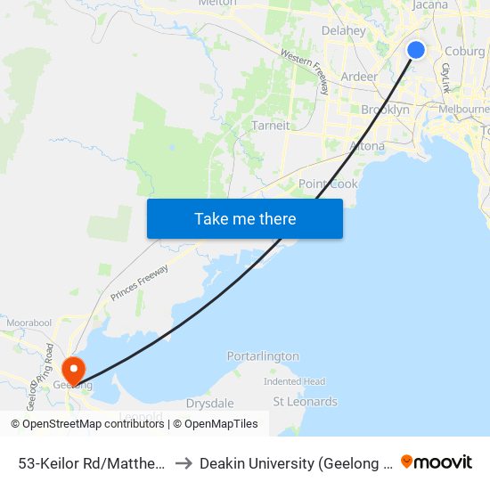 53-Keilor Rd/Matthews Ave (Niddrie) to Deakin University (Geelong Waterfront Campus) map