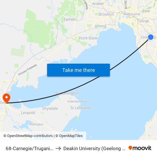 68-Carnegie/Truganini Rd (Carnegie) to Deakin University (Geelong Waterfront Campus) map