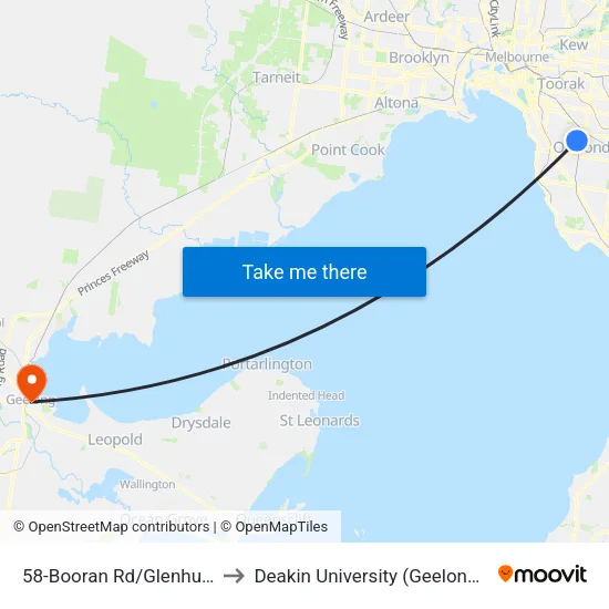 Booran Rd/Glenhuntly Rd #58 to Deakin University (Geelong Waterfront Campus) map