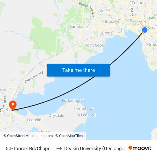 50-Toorak Rd/Chapel St (South Yarra) to Deakin University (Geelong Waterfront Campus) map