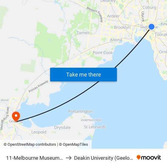 11-Melbourne Museum/Nicholson St (Fitzroy) to Deakin University (Geelong Waterfront Campus) map