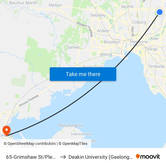 65-Grimshaw St/Plenty Rd (Bundoora) to Deakin University (Geelong Waterfront Campus) map