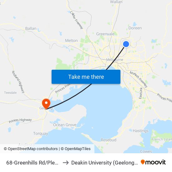 68-Greenhills Rd/Plenty Rd (Bundoora) to Deakin University (Geelong Waterfront Campus) map