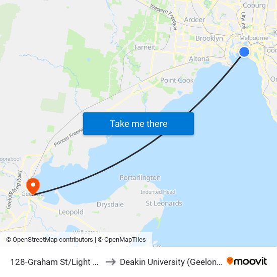 128-Graham St/Light Rail (Port Melbourne) to Deakin University (Geelong Waterfront Campus) map