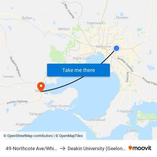49-Northcote Ave/Whitehorse Rd (Balwyn) to Deakin University (Geelong Waterfront Campus) map
