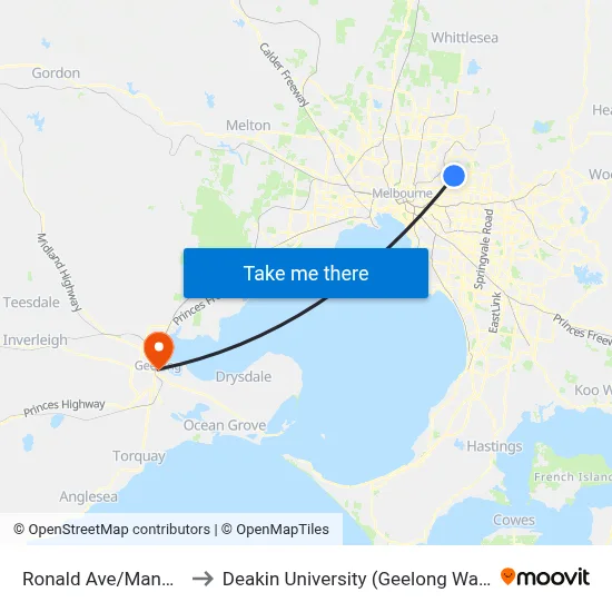 Ronald Ave/Manningham Rd to Deakin University (Geelong Waterfront Campus) map