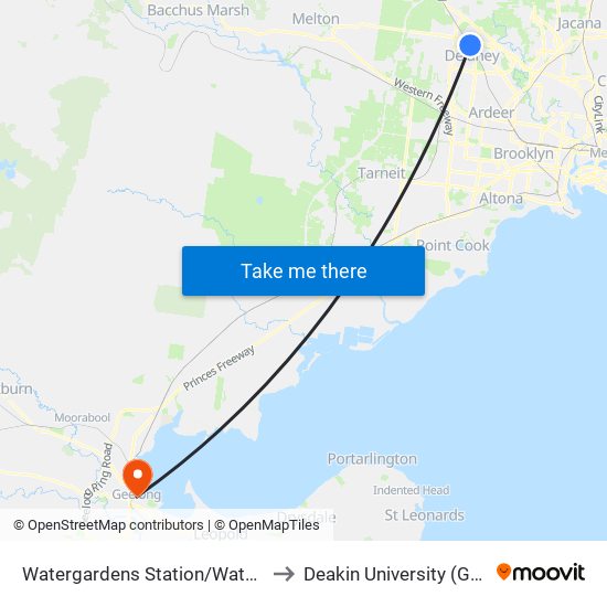 Watergardens Station/Watergardens Circuit Rd (Taylors Lakes) to Deakin University (Geelong Waterfront Campus) map