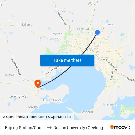 Epping Station/Cooper St (Epping) to Deakin University (Geelong Waterfront Campus) map