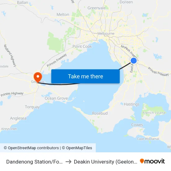 Dandenong Station/Foster St to Deakin University (Geelong Waterfront Campus) map