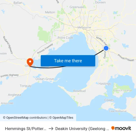 Hemmings St/Potter St to Deakin University (Geelong Waterfront Campus) map
