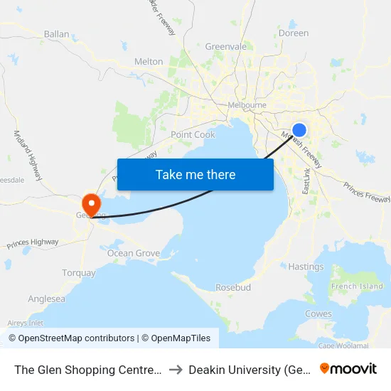 The Glen Shopping Centre/Springvale Rd to Deakin University (Geelong Waterfront Campus) map