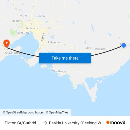 Picton Ct/Guthridge Pde (Sale) to Deakin University (Geelong Waterfront Campus) map