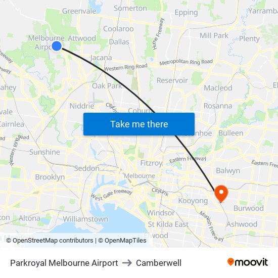 Parkroyal Melbourne Airport to Camberwell map