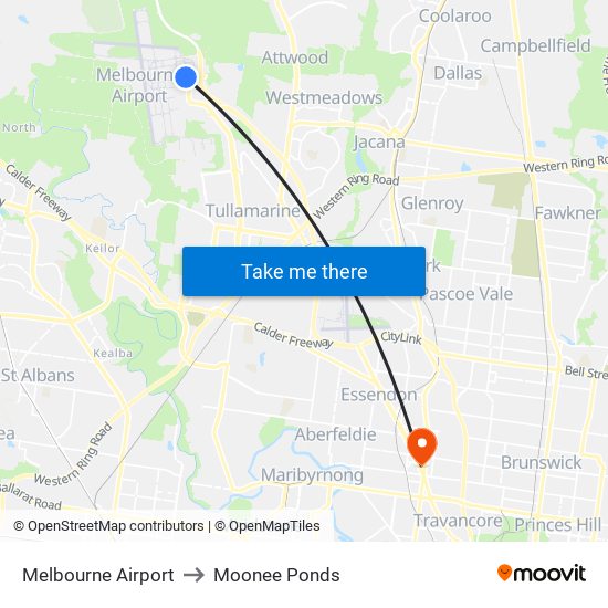 Melbourne Airport to Moonee Ponds map