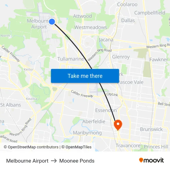 Melbourne Airport to Moonee Ponds map