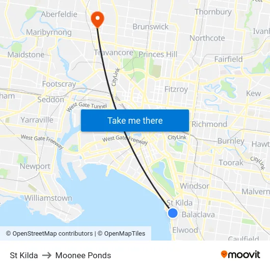 St Kilda to Moonee Ponds map