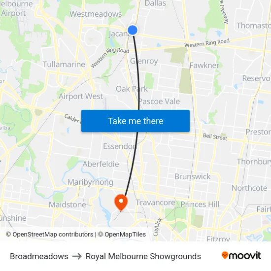 Broadmeadows to Royal Melbourne Showgrounds map