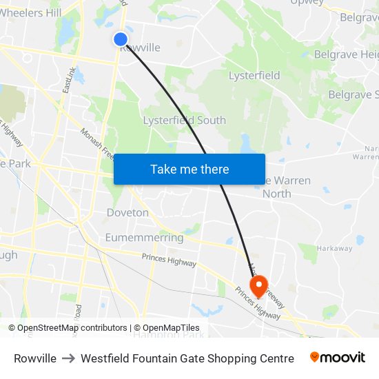 Rowville to Westfield Fountain Gate Shopping Centre map