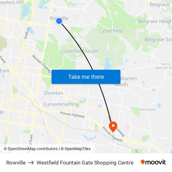 Rowville to Westfield Fountain Gate Shopping Centre map