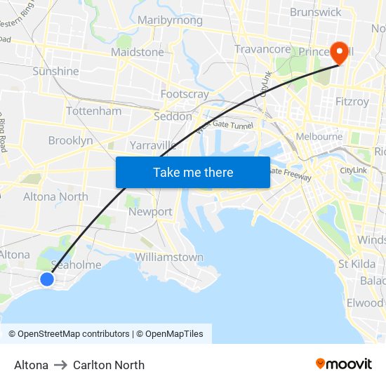 Altona to Carlton North map