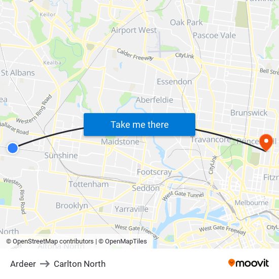 Ardeer to Carlton North map