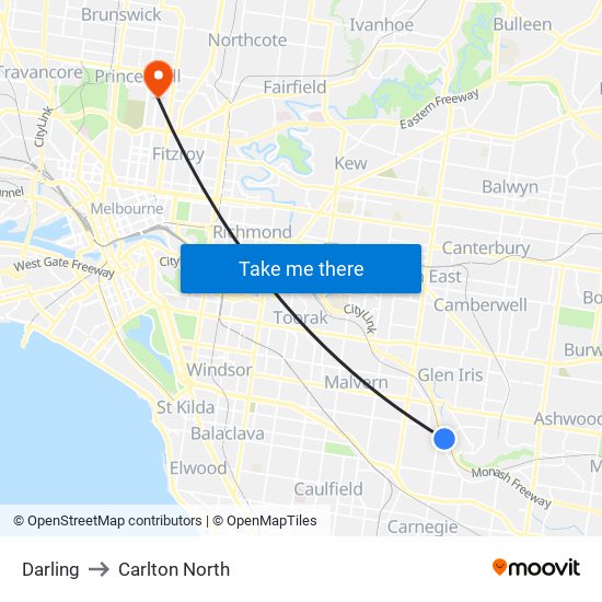 Darling to Carlton North map