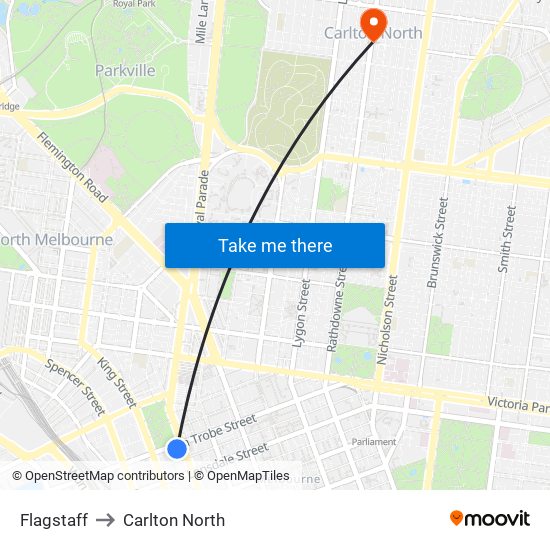 Flagstaff to Carlton North map